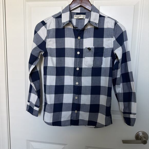 abercrombie kids Other - Abercrombie Boys Button Down Shirt Size 9/10 Blue White Plaid Cotton Long Sleeve